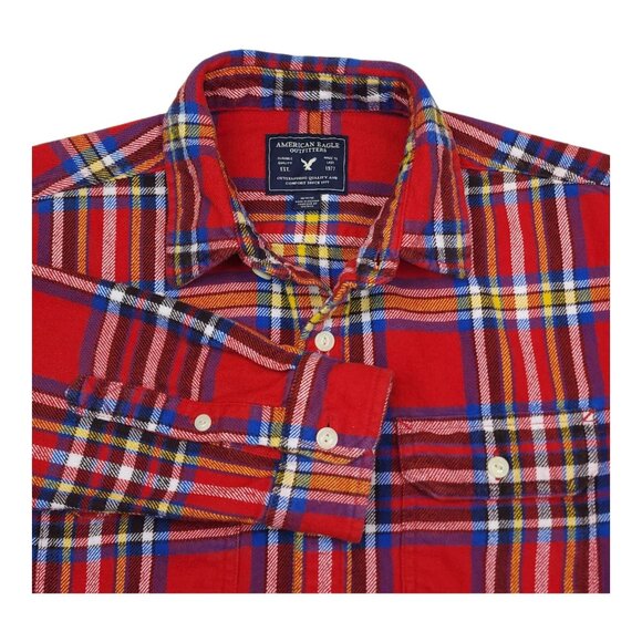 American Eagle Red Plaid Mens Flannel Shirt M Button Up 100% Cotton Casual - Picture 1 of 8